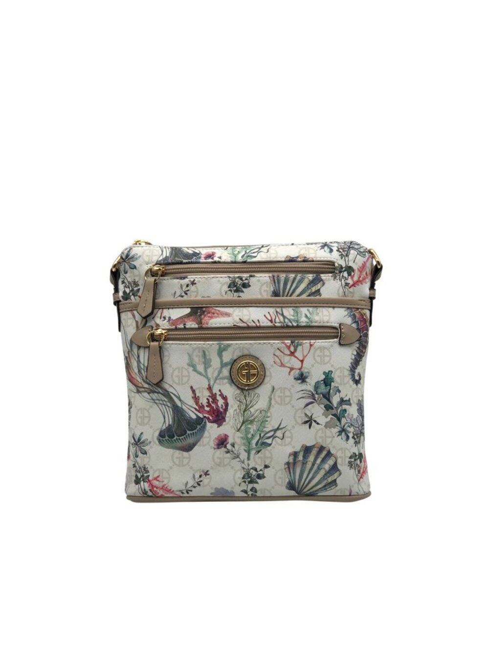 Giani Bernini Cream Floral And Sea Signature Faux Leather Crossbody